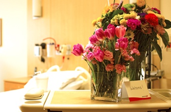 Flowers on table in hospital room